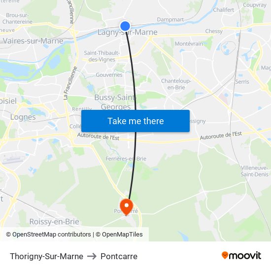 Thorigny-Sur-Marne to Pontcarre map