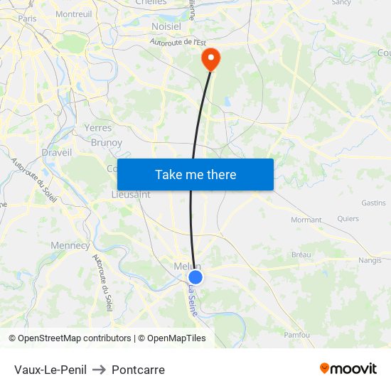 Vaux-Le-Penil to Pontcarre map