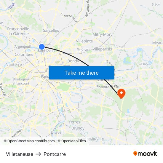 Villetaneuse to Pontcarre map