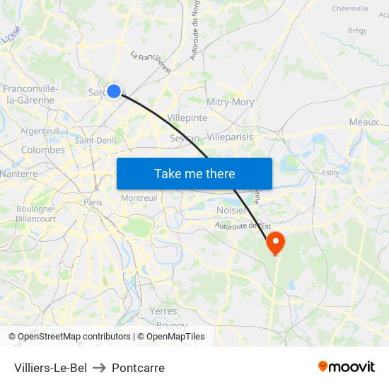 Villiers-Le-Bel to Pontcarre map