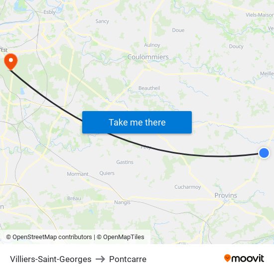 Villiers-Saint-Georges to Pontcarre map