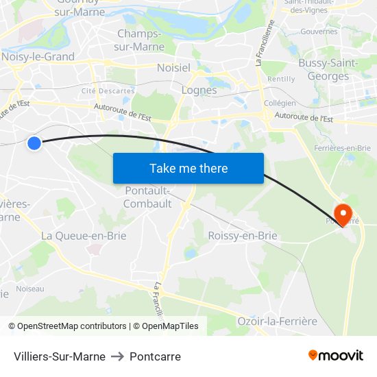 Villiers-Sur-Marne to Pontcarre map