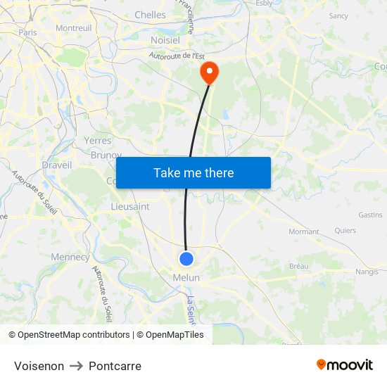 Voisenon to Pontcarre map
