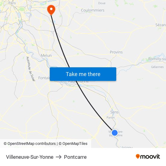 Villeneuve-Sur-Yonne to Pontcarre map