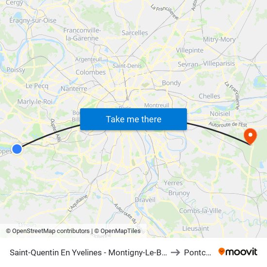 Saint-Quentin En Yvelines - Montigny-Le-Bretonneux to Pontcarre map