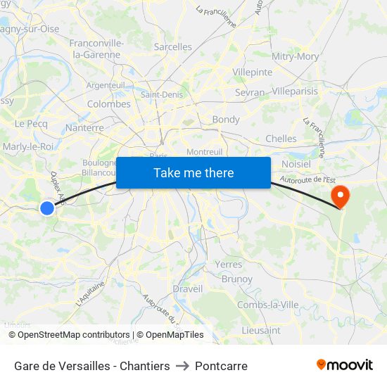 Gare de Versailles - Chantiers to Pontcarre map