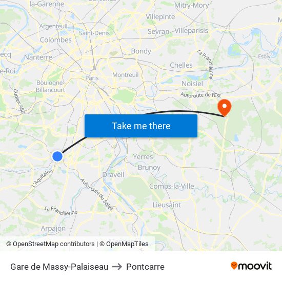 Gare de Massy-Palaiseau to Pontcarre map