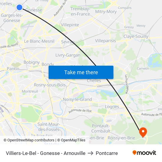 Villiers-Le-Bel - Gonesse - Arnouville to Pontcarre map