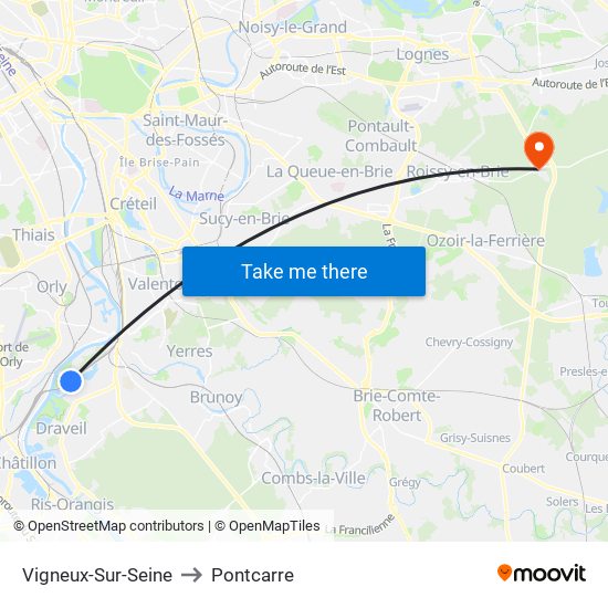 Vigneux-Sur-Seine to Pontcarre map