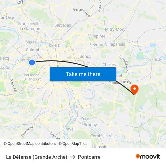 La Défense (Grande Arche) to Pontcarre map