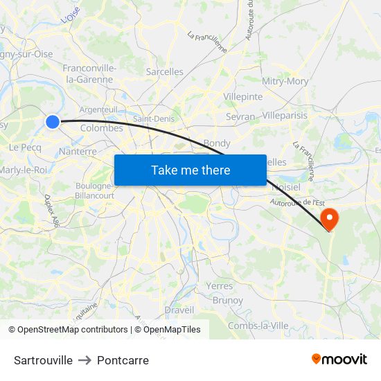 Sartrouville to Pontcarre map