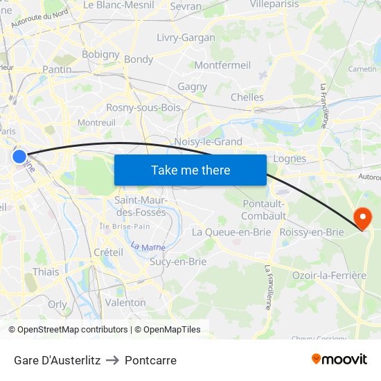Gare D'Austerlitz to Pontcarre map