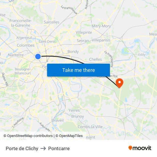 Porte de Clichy to Pontcarre map