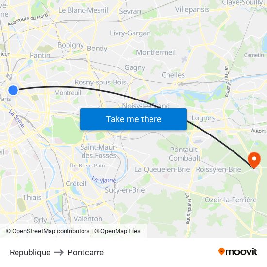 République to Pontcarre map