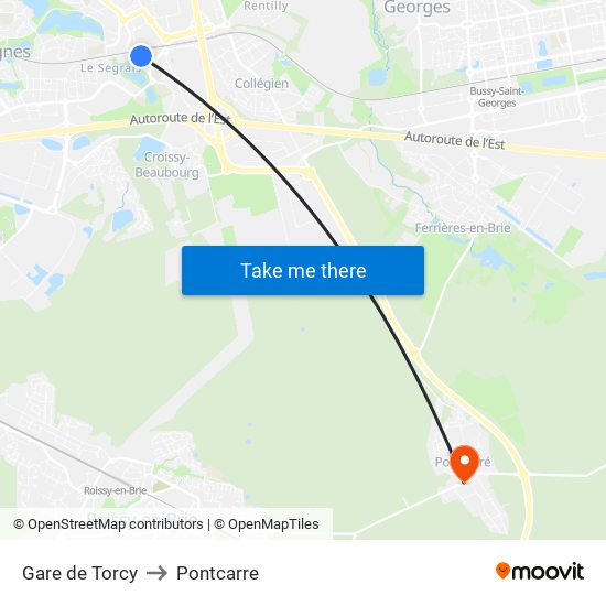 Gare de Torcy to Pontcarre map