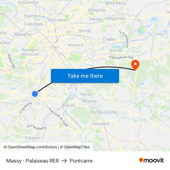 Massy - Palaiseau RER to Pontcarre map