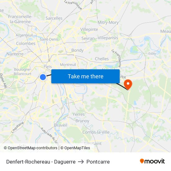 Denfert-Rochereau - Daguerre to Pontcarre map