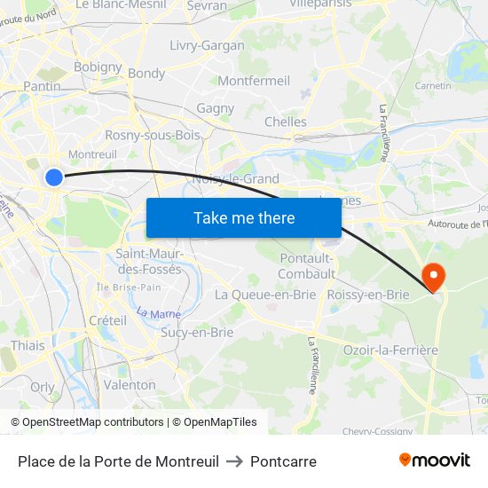 Place de la Porte de Montreuil to Pontcarre map