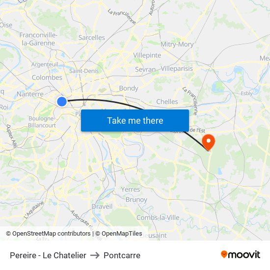 Pereire - Le Chatelier to Pontcarre map