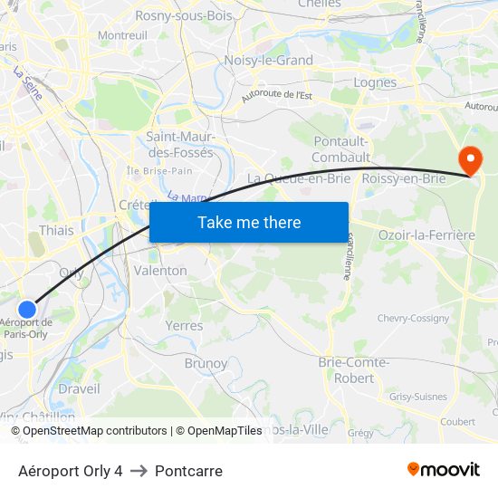 Aéroport Orly 4 to Pontcarre map