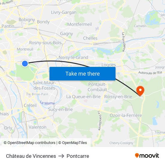 Château de Vincennes to Pontcarre map