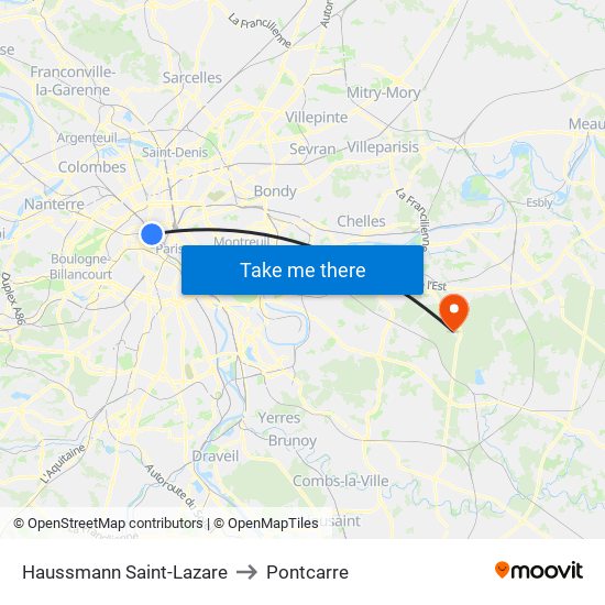 Haussmann Saint-Lazare to Pontcarre map