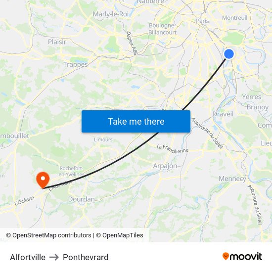 Alfortville to Ponthevrard map