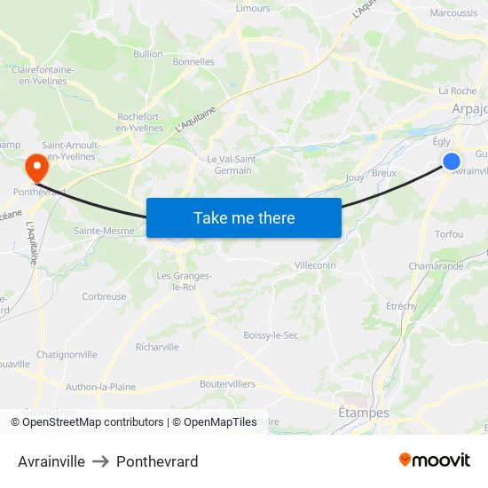 Avrainville to Ponthevrard map