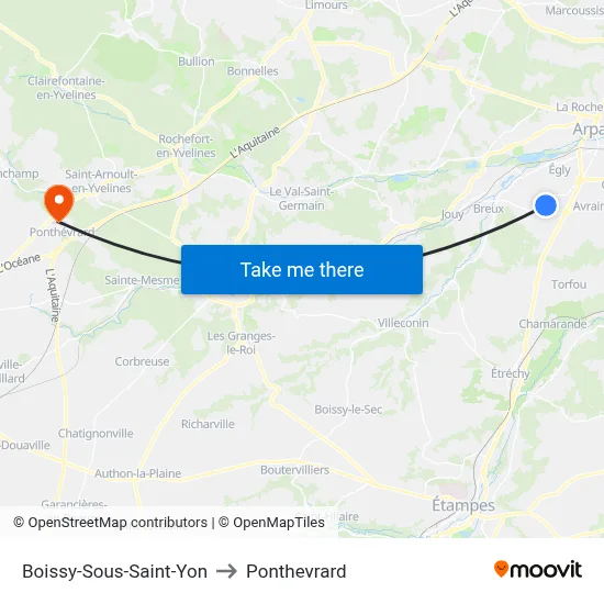 Boissy-Sous-Saint-Yon to Ponthevrard map