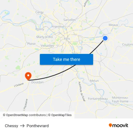 Chessy to Ponthevrard map