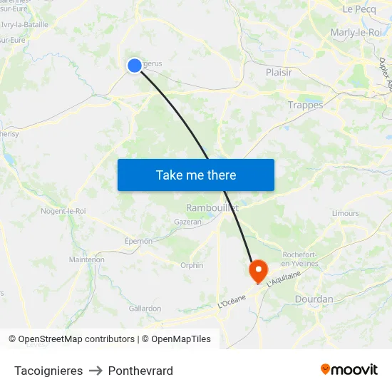 Tacoignieres to Ponthevrard map