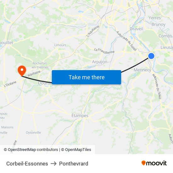 Corbeil-Essonnes to Ponthevrard map