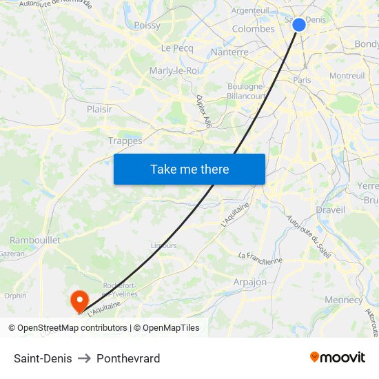 Saint-Denis to Ponthevrard map