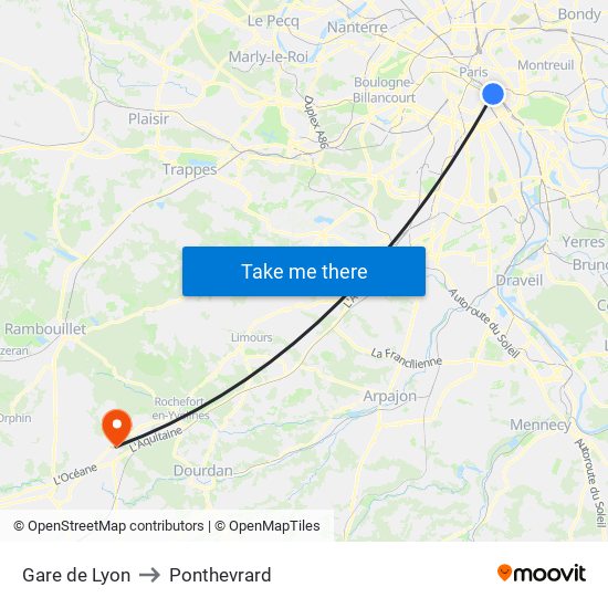 Gare de Lyon to Ponthevrard map