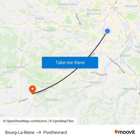 Bourg-La-Reine to Ponthevrard map