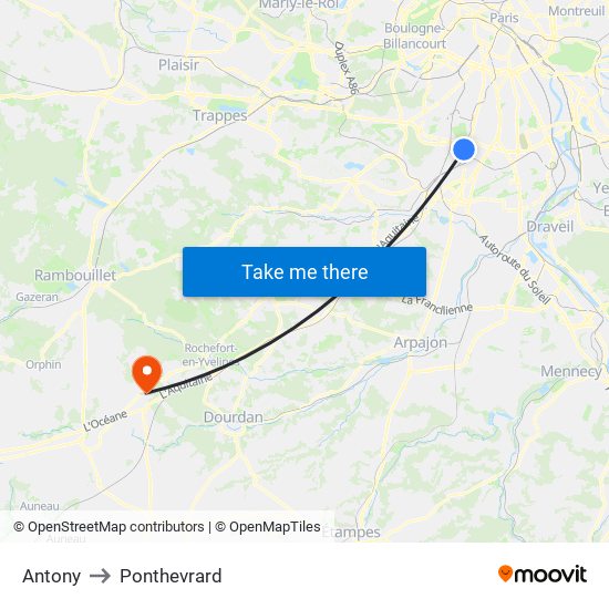 Antony to Ponthevrard map