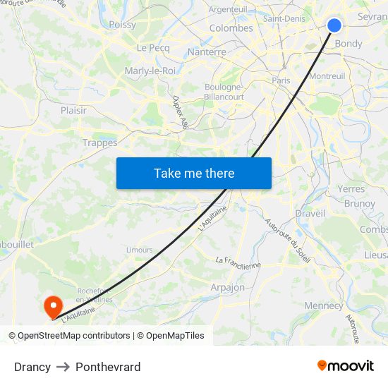 Drancy to Ponthevrard map