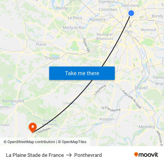 La Plaine Stade de France to Ponthevrard map