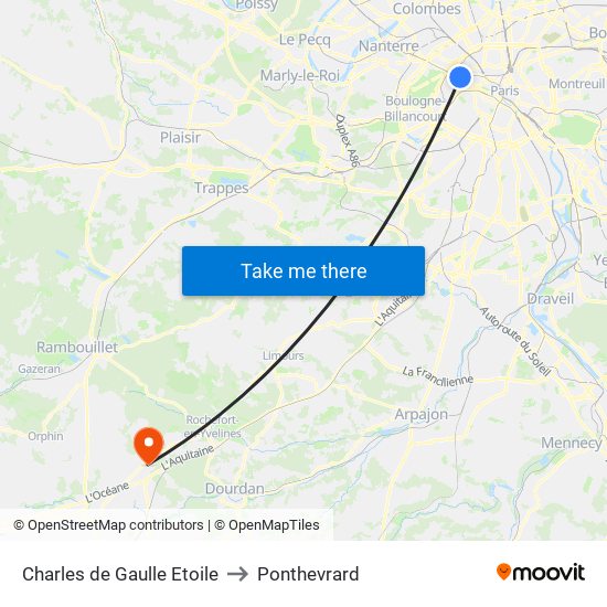 Charles de Gaulle Etoile to Ponthevrard map