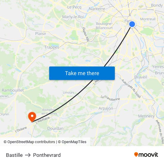 Bastille to Ponthevrard map
