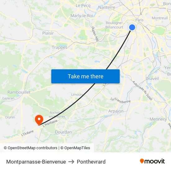 Montparnasse-Bienvenue to Ponthevrard map