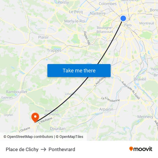 Place de Clichy to Ponthevrard map