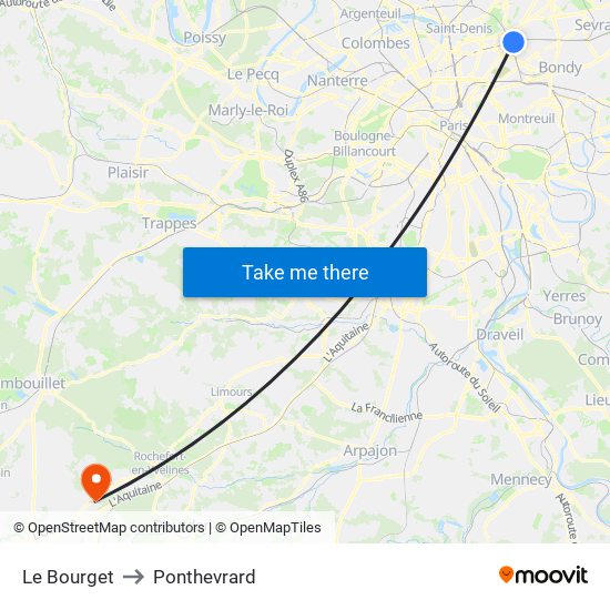 Le Bourget to Ponthevrard map