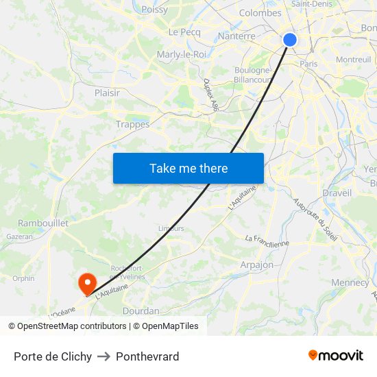 Porte de Clichy to Ponthevrard map
