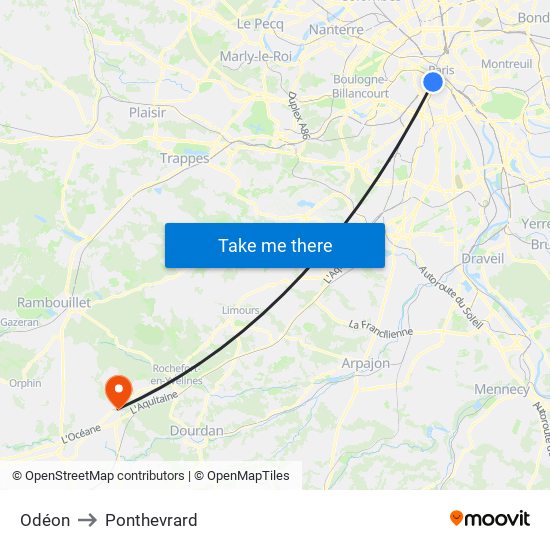 Odéon to Ponthevrard map