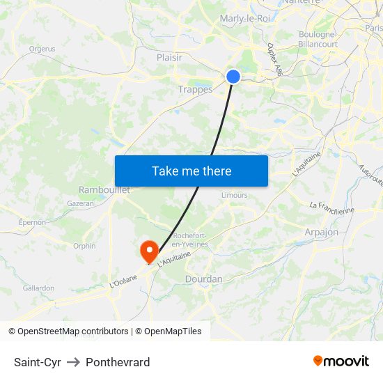 Saint-Cyr to Ponthevrard map