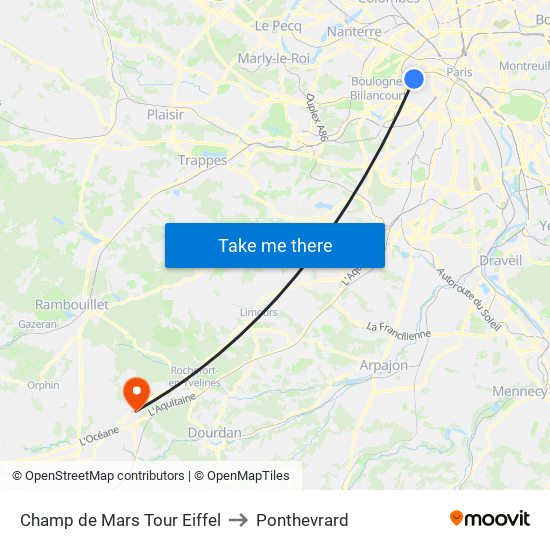 Champ de Mars Tour Eiffel to Ponthevrard map