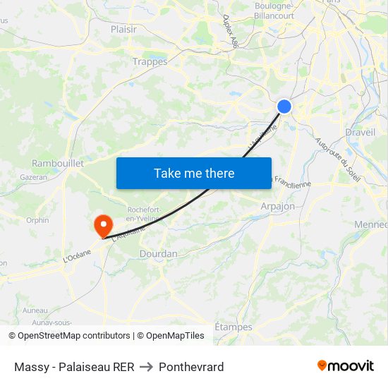 Massy - Palaiseau RER to Ponthevrard map