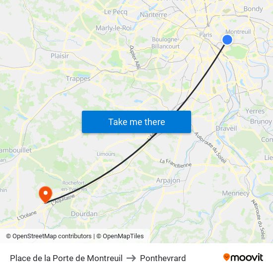 Place de la Porte de Montreuil to Ponthevrard map