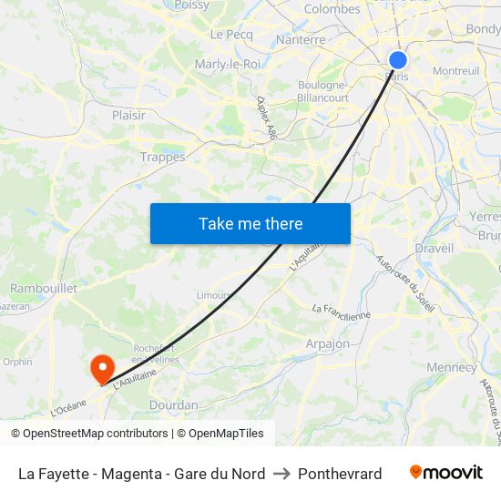 La Fayette - Magenta - Gare du Nord to Ponthevrard map